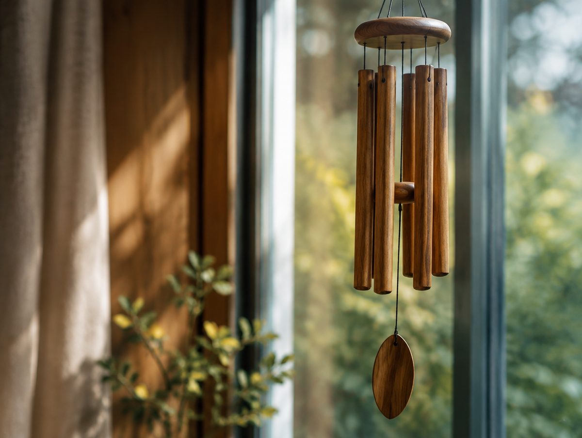 Wooden koshi chimes hanging beside a window
